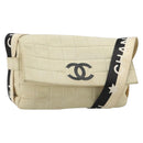 CHANEL Choco Bar Shoulder Bag Lamb Skin White Gold CC Auth yk20586-1