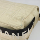 CHANEL Choco Bar Shoulder Bag Lamb Skin White Gold CC Auth yk20586-13