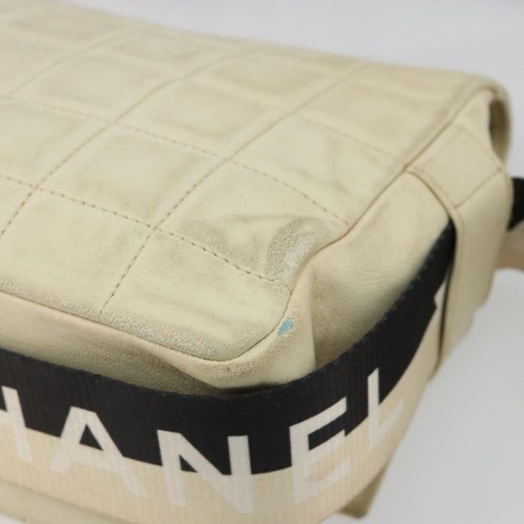 CHANEL Choco Bar Shoulder Bag Lamb Skin White Gold CC Auth yk20586