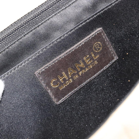 CHANEL Choco Bar Shoulder Bag Lamb Skin White Gold CC Auth yk20586
