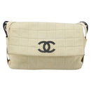 CHANEL Choco Bar Shoulder Bag Lamb Skin White Gold CC Auth yk20586-2