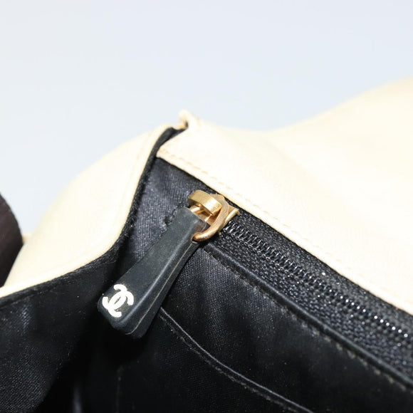 CHANEL Choco Bar Shoulder Bag Lamb Skin White Gold CC Auth yk20586