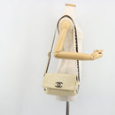 CHANEL Choco Bar Shoulder Bag Lamb Skin White Gold CC Auth yk20586-25