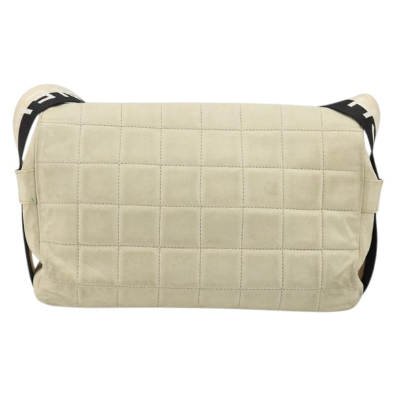 CHANEL Choco Bar Shoulder Bag Lamb Skin White Gold CC Auth yk20586