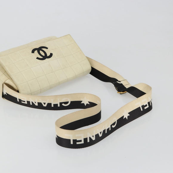 CHANEL Choco Bar Shoulder Bag Lamb Skin White Gold CC Auth yk20586