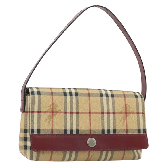 BURBERRY Nova Check Shoulder Bag PVC Beige Silver Auth yk20589A