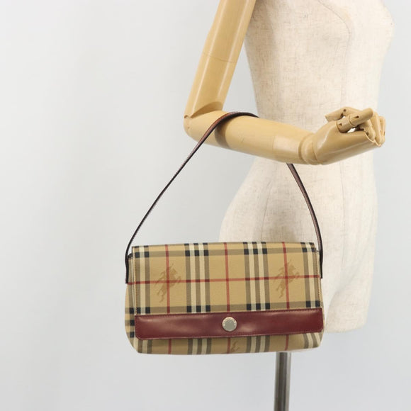 BURBERRY Nova Check Shoulder Bag PVC Beige Silver Auth yk20589A