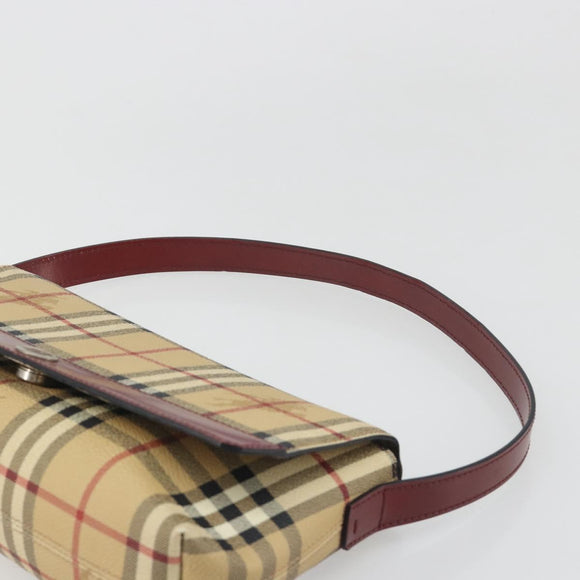 BURBERRY Nova Check Shoulder Bag PVC Beige Silver Auth yk20589A