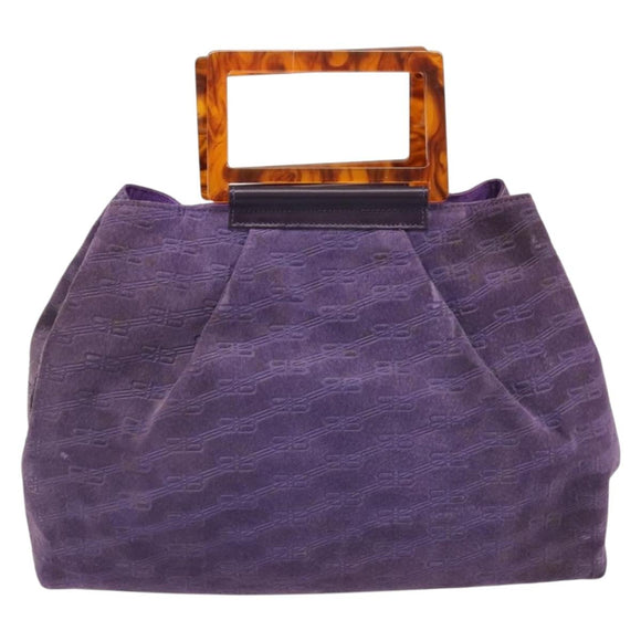 BALENCIAGA Hand Bag Suede Purple Silver Auth yk20590