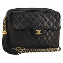 CHANEL Matelasse Chain Shoulder Bag Lamb Skin Black Gold CC Auth yk20591V-1