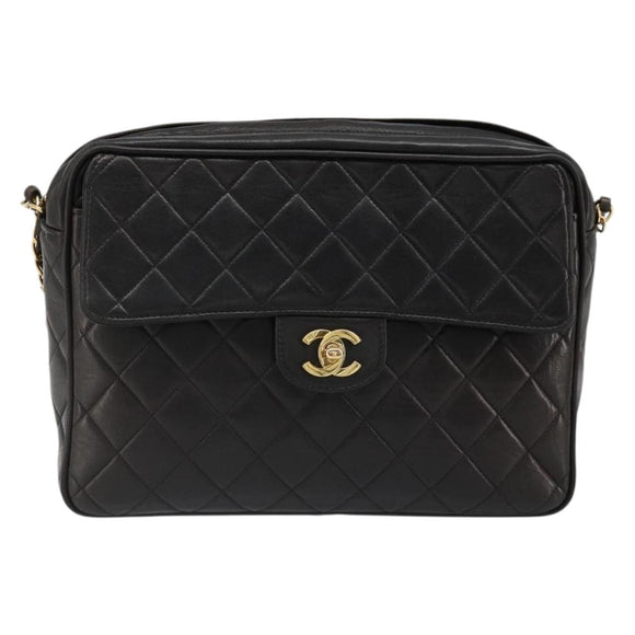 CHANEL Matelasse Chain Shoulder Bag Lamb Skin Black Gold CC Auth yk20591V