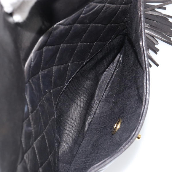 CHANEL Matelasse Chain Shoulder Bag Lamb Skin Black Gold CC Auth yk20591V