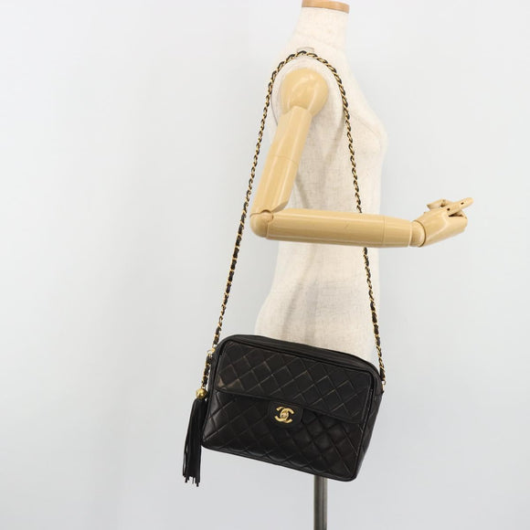 CHANEL Matelasse Chain Shoulder Bag Lamb Skin Black Gold CC Auth yk20591V