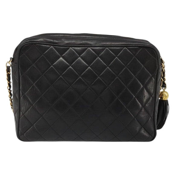 CHANEL Matelasse Chain Shoulder Bag Lamb Skin Black Gold CC Auth yk20591V
