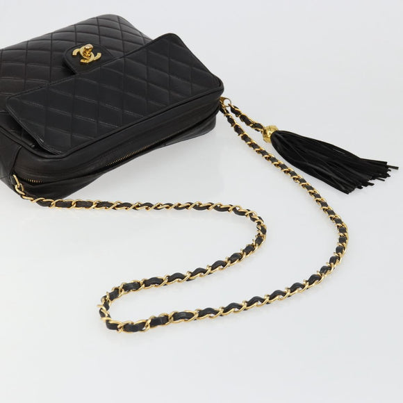 CHANEL Matelasse Chain Shoulder Bag Lamb Skin Black Gold CC Auth yk20591V