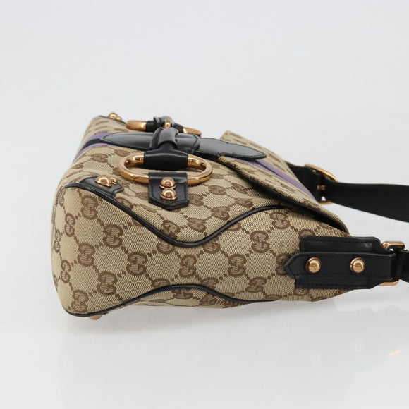 GUCCI GG Canvas Horsebit Sherry Line Bag Beige Gold 129500 Auth yk20593SAV