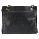 CHANEL COCO Mark Chain Tote Bag Leather Black Gold CC Auth yk20595-13