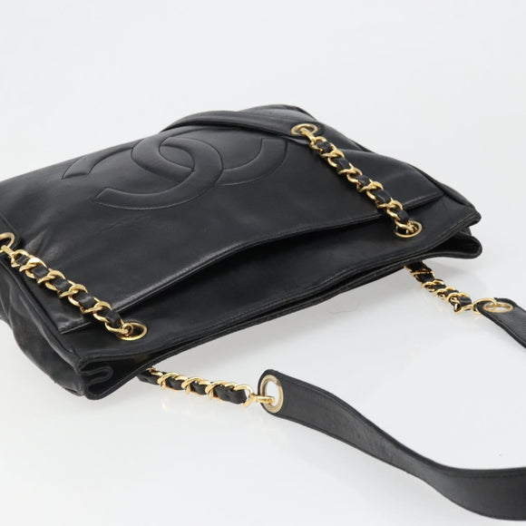 CHANEL COCO Mark Chain Tote Bag Leather Black Gold CC Auth yk20595