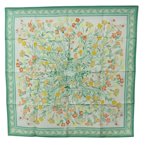 HERMES Carre 90 Scarf ""OEillets sauvages et autres"" Silk Green Auth yk20596M