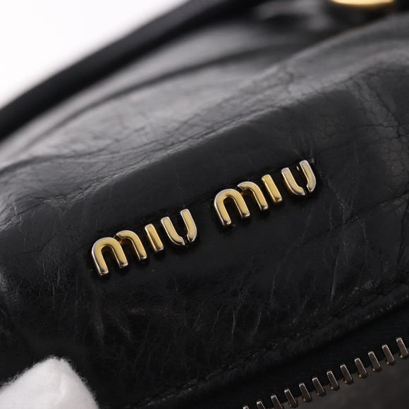 Miu Miu Hand Bag Leather 2way Black Gold Auth yk20607SAM