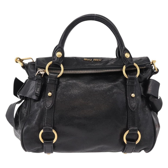 Miu Miu Hand Bag Leather 2way Black Gold Auth yk20607SAM