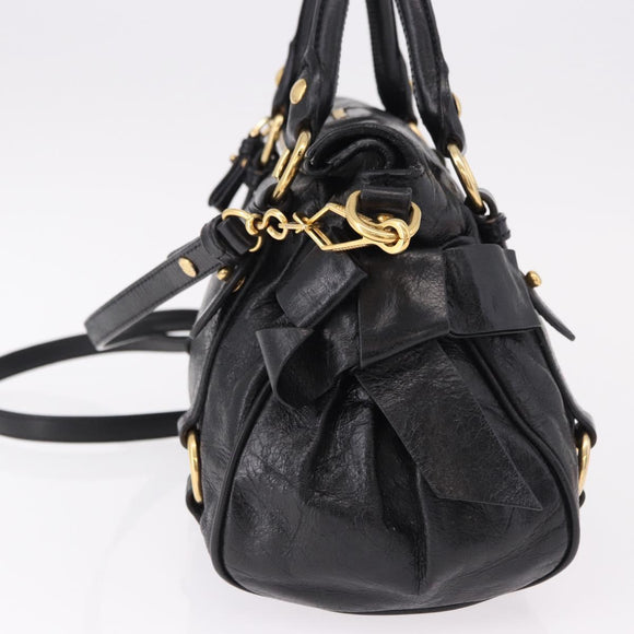 Miu Miu Hand Bag Leather 2way Black Gold Auth yk20607SAM