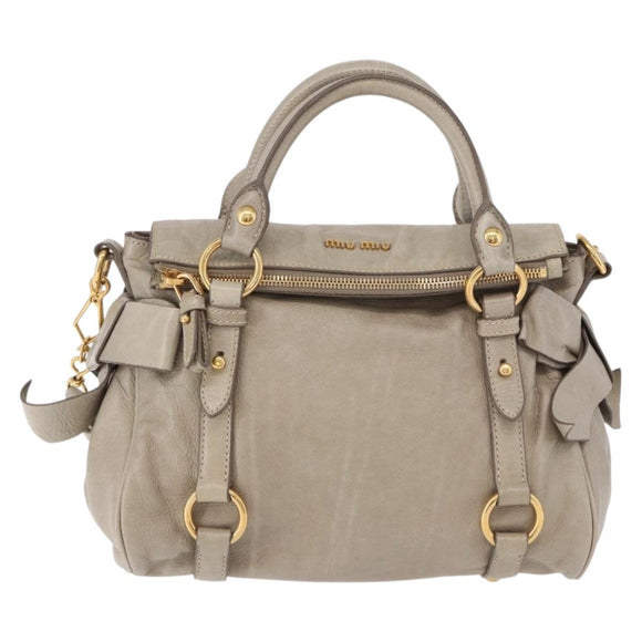 Miu Miu Hand Bag Leather 2way Gray Gold Auth yk20608SAM