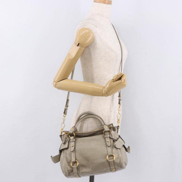 Miu Miu Hand Bag Leather 2way Gray Gold Auth yk20608SAM