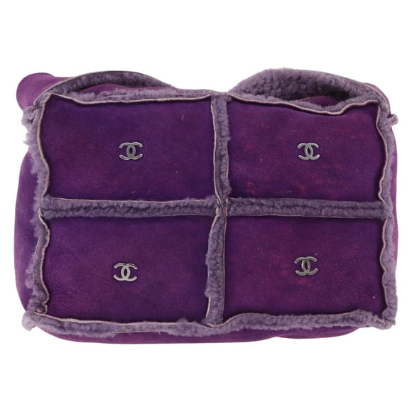 CHANEL Choco Bar Shoulder Bag Mouton Purple Silver CC Auth yk20610A