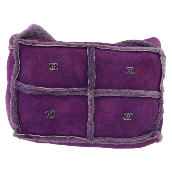 CHANEL Choco Bar Shoulder Bag Mouton Purple Silver CC Auth yk20610A