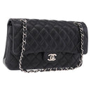 CHANEL Chain Matelasse 25 Shoulder Bag Lamb Skin Black Silver CC Auth yk20611SM-1