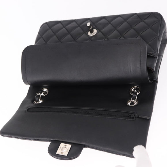 CHANEL Chain Matelasse 25 Shoulder Bag Lamb Skin Black Silver CC Auth yk20611SM
