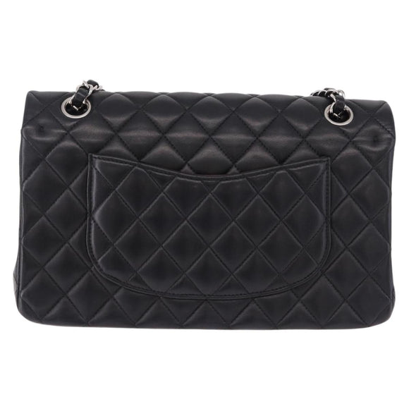 CHANEL Chain Matelasse 25 Shoulder Bag Lamb Skin Black Silver CC Auth yk20611SM