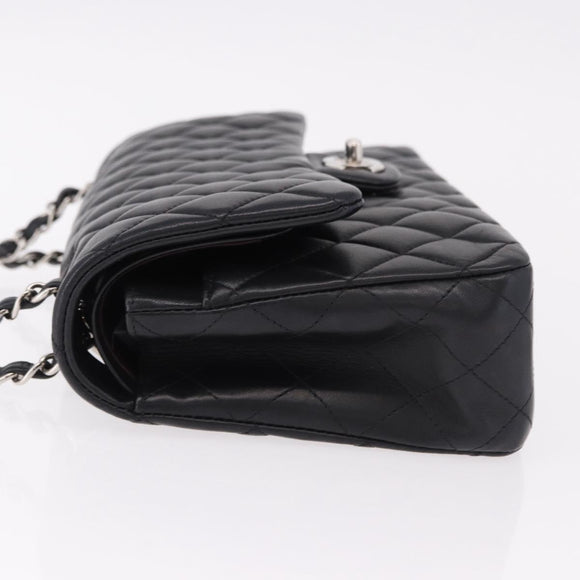 CHANEL Chain Matelasse 25 Shoulder Bag Lamb Skin Black Silver CC Auth yk20611SM