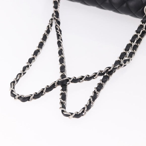 CHANEL Chain Matelasse 25 Shoulder Bag Lamb Skin Black Silver CC Auth yk20611SM