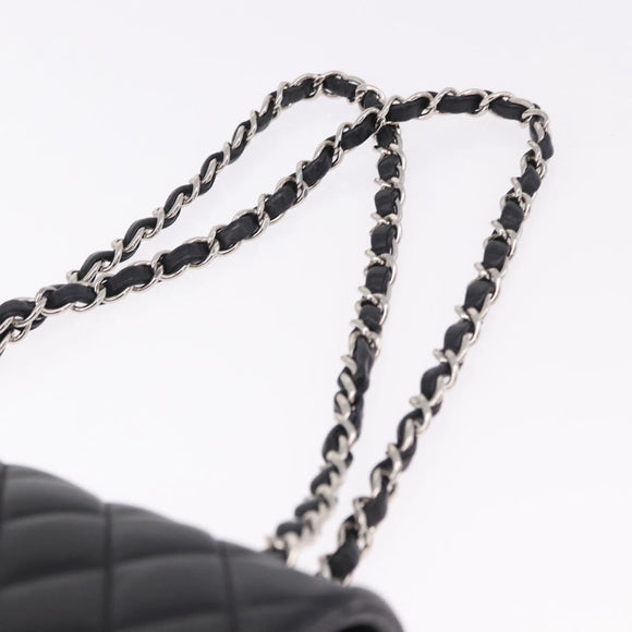 CHANEL Chain Matelasse 25 Shoulder Bag Lamb Skin Black Silver CC Auth yk20611SM