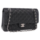 CHANEL Chain Matelasse 25 Bag Caviar Skin Black Silver CC Auth yk20612SM-1