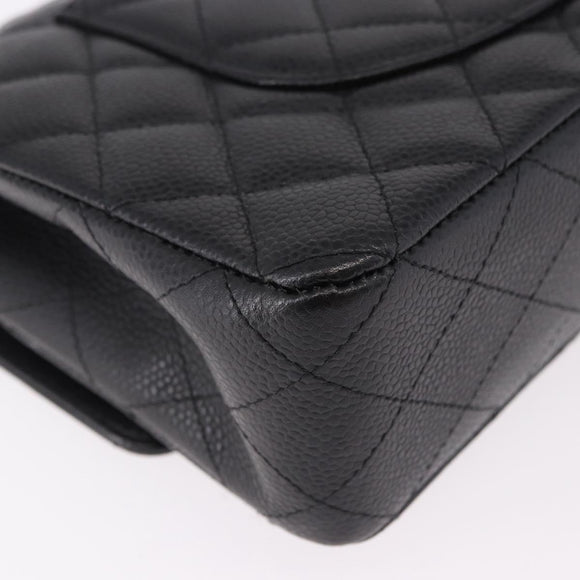 CHANEL Chain Matelasse 25 Bag Caviar Skin Black Silver CC Auth yk20612SM