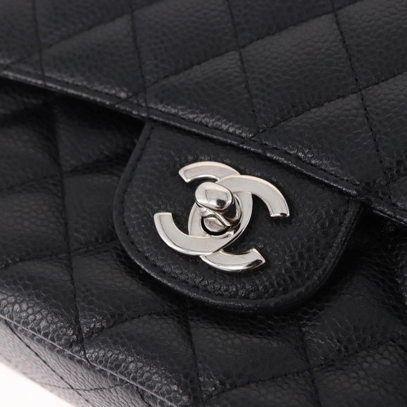 CHANEL Chain Matelasse 25 Bag Caviar Skin Black Silver CC Auth yk20612SM