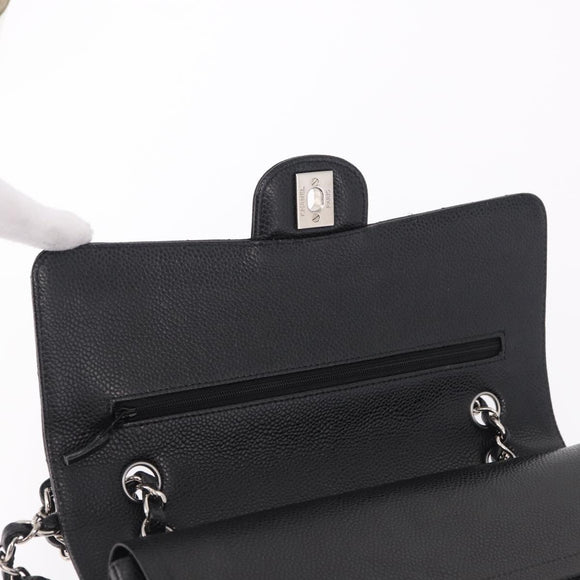 CHANEL Chain Matelasse 25 Bag Caviar Skin Black Silver CC Auth yk20612SM