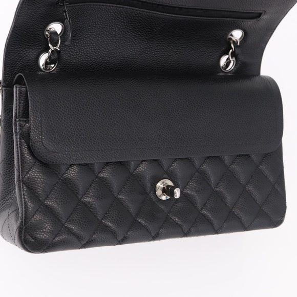 CHANEL Chain Matelasse 25 Bag Caviar Skin Black Silver CC Auth yk20612SM