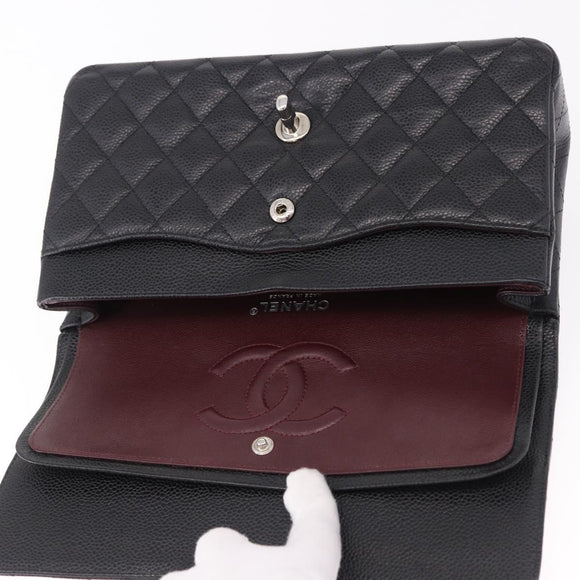 CHANEL Chain Matelasse 25 Bag Caviar Skin Black Silver CC Auth yk20612SM