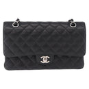 CHANEL Chain Matelasse 25 Bag Caviar Skin Black Silver CC Auth yk20612SM-2