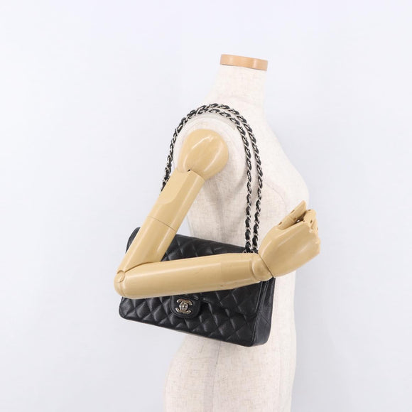 CHANEL Chain Matelasse 25 Bag Caviar Skin Black Silver CC Auth yk20612SM