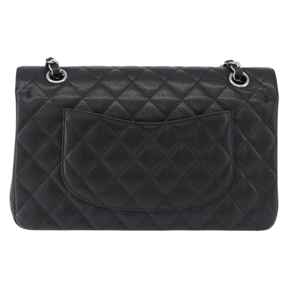 CHANEL Chain Matelasse 25 Bag Caviar Skin Black Silver CC Auth yk20612SM