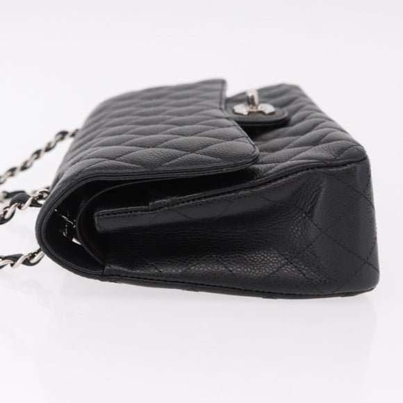 CHANEL Chain Matelasse 25 Bag Caviar Skin Black Silver CC Auth yk20612SM