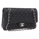 CHANEL Chain Matelasse 25 Bag Caviar Skin Black Silver CC Auth yk20613SM-1