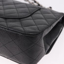 CHANEL Chain Matelasse 25 Bag Caviar Skin Black Silver CC Auth yk20613SM-13