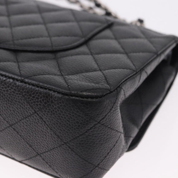 CHANEL Chain Matelasse 25 Bag Caviar Skin Black Silver CC Auth yk20613SM
