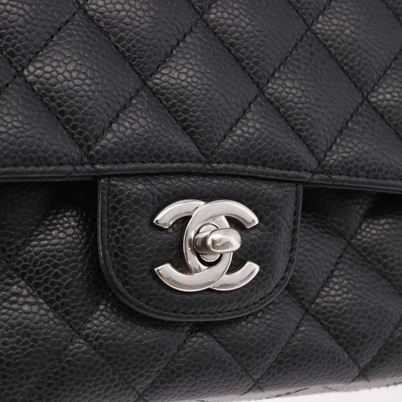 CHANEL Chain Matelasse 25 Bag Caviar Skin Black Silver CC Auth yk20613SM